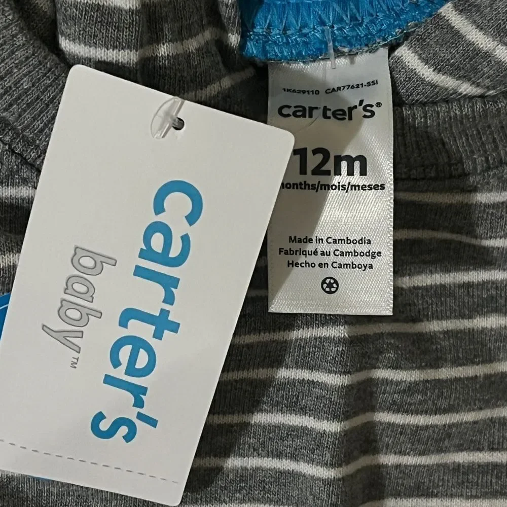 (2) GAP Carter’s Lot of 2 Baby Boy Gap Hooded Romper Gray Blue 12M 12 months